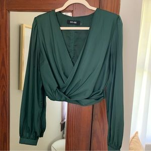 Emerald satin crop blouse